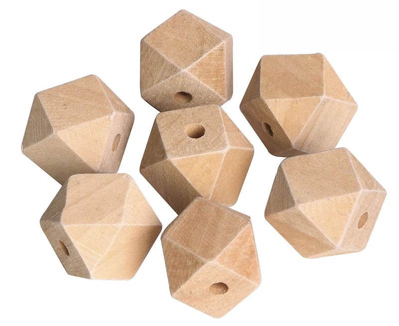 Penta Angel 100PCS 16mm/0.63" Unpainted Faceted Geometric Wood Beads Unfinished Natural Color Polygons Shape DIY Wooden Spacer Beads with 3.5mm Hole for Handmade Necklace(16mm) - Image 1